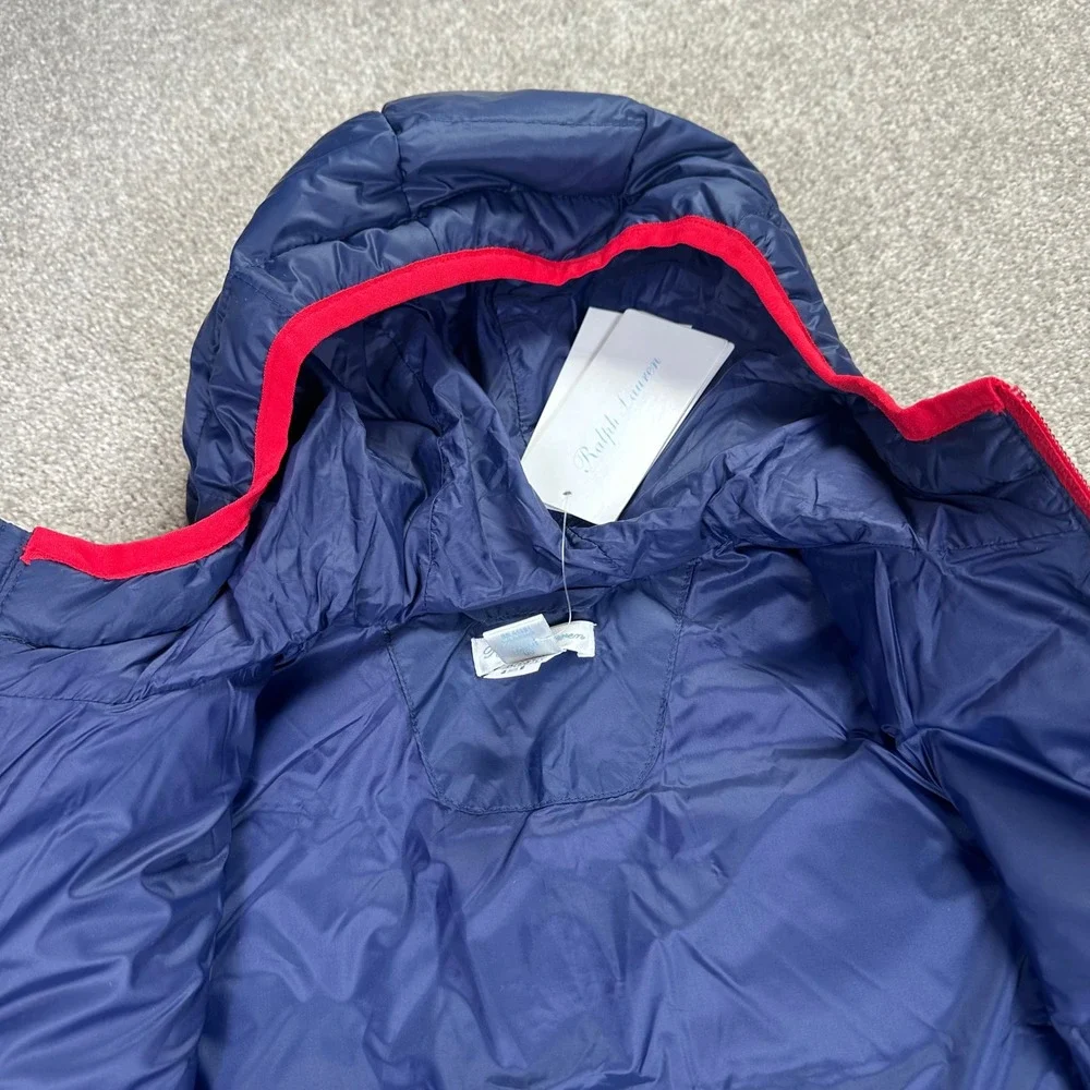 Ralph Lauren Polo Kids Puffer Jacket Down Red Logo Hood 12M Winter Coat Packable